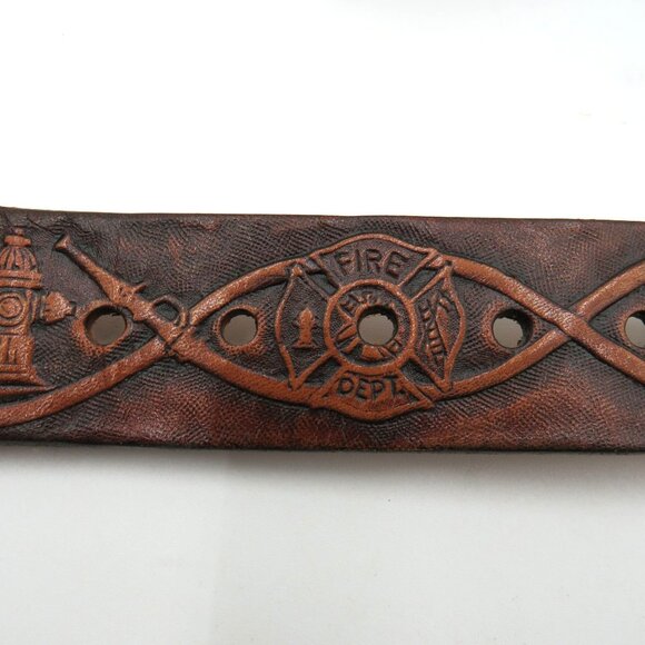 Firefighter Belt Size XL Kat Kuszak Vintage Embossed Leather Fire Truck Rescue - Picture 12 of 16
